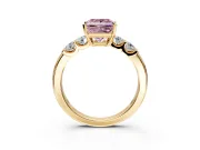 5 Stone Engagement Ring Setting for Fancy Pink Princess Cut Center with Plain Band and Prong Head in Yellow Gold