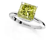 Hidden Halo Engagement Ring Setting for Fancy Yellow Princess Cut Center with Plain Rounded Band and Prong Head in Platinum