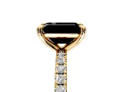 Solitaire Engagement Ring Setting for Fancy Black Emerald Cut Center with Fine Pave Narrow Band and Prong Head in Yellow Gold