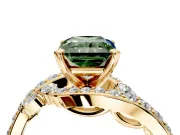 Solitaire Engagement Ring Setting for Fancy Green Radiant Cut Center with Pave Bypass Twist Band and Prong Head in Yellow Gold