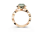 Halo Engagement Ring Setting for Fancy Green Asscher Cut Center with Pave and Plain Twist Band and Prong Head in Rose Gold