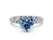 Solitaire Engagement Ring Setting for Fancy Blue Heart-Shaped Center with Shared-Prong Accents and Prong Head in White Gold