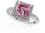 Accent Halo Engagement Ring Setting for Fancy Pink Princess Cut Center with Full-Length Pave Band and Prong Head in Platinum
