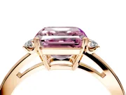 3 Stone Engagement Ring Setting for Fancy Pink Asscher Cut Center with Low-Set Round Cut Accents and Prong Head in Rose Gold