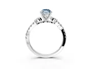 Leaf Motif Engagement Ring Setting for Fancy Blue Marquise Center with Pave Band and Prong Head in Sterling Silver