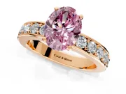 Solitaire Engagement Ring Setting for Fancy Pink Oval Center with Channel-Set Accents and Prong Head in Rose Gold
