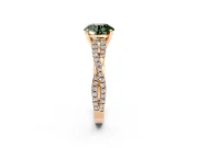 Solitaire Engagement Ring Setting for Fancy Green Round Cut Center with Twisted Pave Split Shank and Prong Head in Rose Gold