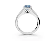 Halo Engagement Ring Setting for Fancy Blue Emerald Cut Center with Knife Ridge Cathedral Band and Prong Head in White Gold