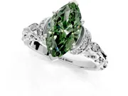 Solitaire Engagement Ring Setting for Fancy Green Marquise Center with Filigree Band and Prong Head in Sterling Silver