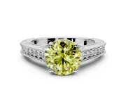 Solitaire Engagement Ring Setting for Fancy Yellow Round Cut Center with Engraved Pave Band and Prong Head in Platinum