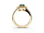 Milgrain Halo Engagement Ring Setting for Fancy Green Cushion Cut Center with Three-Sided Pave Band and Prong Head in Yellow Gold