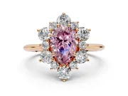 Small-Accent Cluster Halo Engagement Ring Setting for Fancy Pink Pear-Shaped Center with Plain Band and Prong Head in Rose Gold
