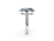 Milgrain Halo Engagement Ring Setting for Fancy Blue Marquise Center with Three-Sided Pave Band and Prong Head in Platinum