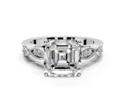 Solitaire Engagement Ring Setting for Asscher Cut Center with Marquise and Bezel Accents and Prong Head in Sterling Silver