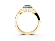 Cluster Engagement Ring Setting for Fancy Blue Princess Cut Center with Milgrain Shoulder Clusters and Prong Head in Yellow Gold
