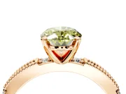 Solitaire Engagement Ring Setting for Fancy Yellow Oval Center with Milgrain-Edged Pave Band and Prong Head in Rose Gold