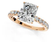Solitaire Engagement Ring Setting for Radiant Cut Center with Large Accent Band and Prong Head in Rose Gold