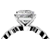 Solitaire Engagement Ring Setting for Princess Cut Center with Milgrain Bezel Accents and Prong Head in Sterling Silver