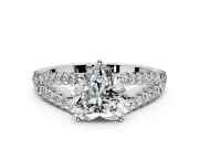 Solitaire Engagement Ring Setting for Heart-Shaped Center with Pave Split Shank and Prong Head in Platinum
