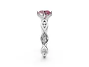 Solitaire Engagement Ring Setting for Fancy Pink Round Cut Center with Accented Twist Band and Leaf Prong Head in Sterling Silver