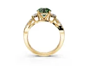 3 Stone Engagement Ring Setting for Fancy Green Round Cut Center with Pave Split Shank and Prong Head in Yellow Gold