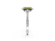 Halo Engagement Ring Setting for Fancy Yellow Emerald Cut Center with Pave Accents, Heart Basket and Prong Head in White Gold