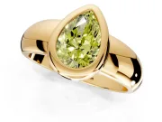 Solitaire Engagement Ring Setting for Fancy Yellow Pear-Shaped Center with Wide Band and Bezel Head in Yellow Gold