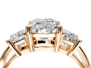 3 Stone Engagement Ring Setting for Cushion Cut Center with Matching Side Accents and Prong Head in Rose Gold