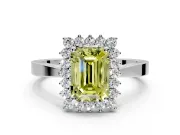Starburst Halo Engagement Ring Setting for Fancy Yellow Emerald Cut Center with Flat Cathedral Band and Prong Head in Sterling Silver