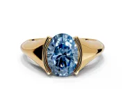 Tension Engagement Ring Setting for Fancy Blue Oval Center with Wide Tapered Band and Tension Head in Yellow Gold