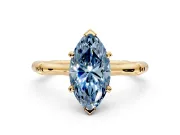 Solitaire Engagement Ring Setting for Fancy Blue Marquise Center with Bamboo Band and Prong Head in Yellow Gold