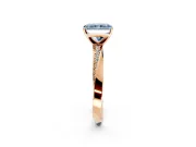 Side Accent Engagement Ring Setting for Fancy Blue Radiant Cut Center with Accent Shoulders and Prong Head in Rose Gold