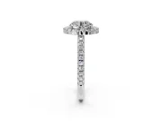Pave Halo Engagement Ring Setting for Round Cut Center with Single Row Pave Band and Prong Head in White Gold