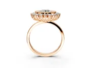 Halo Engagement Ring Setting for Round Cut Center with Milgrain Bezel Rim, Plain Band and Prong Head in Rose Gold