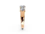 3 Stone Engagement Ring Setting for Cushion Cut Center with Raised Basket Heads and Prong Head in Rose Gold