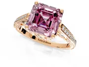 Cathedral Engagement Ring Setting for Fancy Pink Asscher Cut Center with Antique-Style Pave Band and Prong Head in Rose Gold