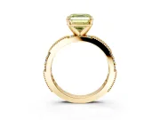 Solitaire Engagement Ring Setting for Fancy Yellow Asscher Cut Center with Milgrain-Edged Pave Band and Prong Head in Yellow Gold
