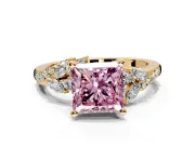 Solitaire Engagement Ring Setting for Fancy Pink Princess Cut Center with Marquise Accent Twist Band and Prong Head in Yellow Gold