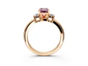 3 Stone Engagement Ring Setting for Fancy Pink Emerald Cut Center with Wide Plain Band and Prong Head in Rose Gold