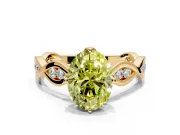 Solitaire Engagement Ring Setting for Fancy Yellow Oval Center with Accented Twist Band and Leaf Prong Head in Yellow Gold