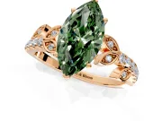 Leaf Motif Engagement Ring Setting for Fancy Green Marquise Center with Pave Band and Prong Head in Rose Gold