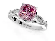 Solitaire Engagement Ring Setting for Fancy Pink Cushion Cut Center with Marquise and Bezel Accents and Prong Head in Platinum