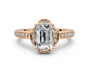 Floral Engagement Ring Setting for Emerald Cut Center with Four Accent Clusters and Prong Head in Rose Gold