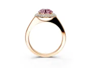 Halo Engagement Ring Setting for Fancy Pink Round Cut Center with Plain Tapered Band and Prong Head in Rose Gold