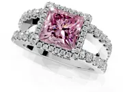 Halo Engagement Ring Setting for Fancy Pink Princess Cut Center with Wide-Open Pave Split Shank and Prong Head in Platinum