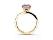 Solitaire Engagement Ring Setting for Fancy Pink Asscher Cut Center with Round Cut Pave Band and Prong Head in Yellow Gold