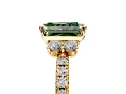 Paired Accent Engagement Ring Setting for Fancy Green Radiant Cut Center with Pave Band and Prong Head in Yellow Gold