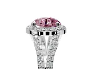 Halo Engagement Ring Setting for Fancy Pink Round Cut Center with Pave Split Shank and Prong Head in Sterling Silver