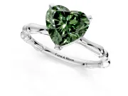 Solitaire Engagement Ring Setting for Fancy Green Heart-Shaped Center with Bamboo Band and Prong Head in Sterling Silver