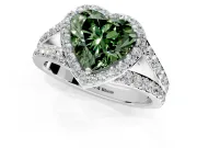 Halo Engagement Ring Setting for Fancy Green Heart-Shaped Center with Narrow Pave Split Shank and Prong Head in White Gold